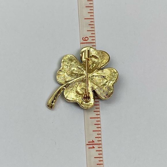 Four Leaf Clover Brooch with Rhinestones - Picture 5 of 6
